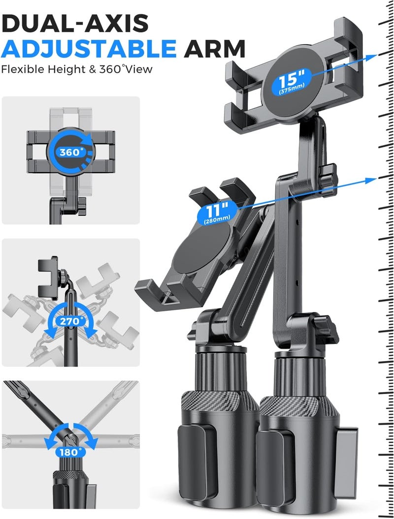 eSamcore Cup Holder Tablet Mount for Truck, Car Tablet Holder with Adjustable 15" Height 360° Rotation Stand, 0.9" Depth Clamp Fit for iPad Air/Pro/Mini 4.7"-12.9" Foldable Phone iPhone - Image 5